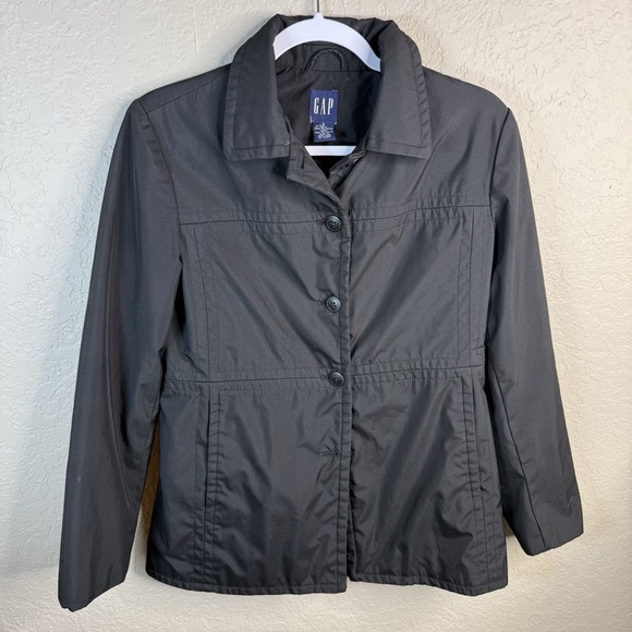 GAP Jackets & Blazers - Gap Black Utility Button Up Collared Jacket Small Missing Bottom Button